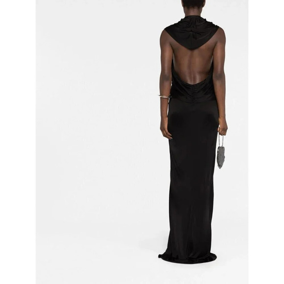 SAINT LAURENT Hooded Crepe Dress in Noir 36 New Womens Long Maxi Gown - Picture 17 of 17